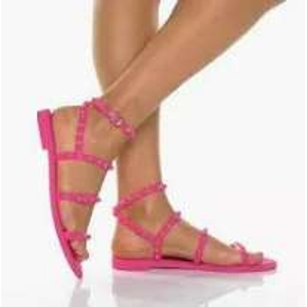 Steve Madden Travel-J Hot Pink Jelly Studded Strappy Sandals 8 NWT